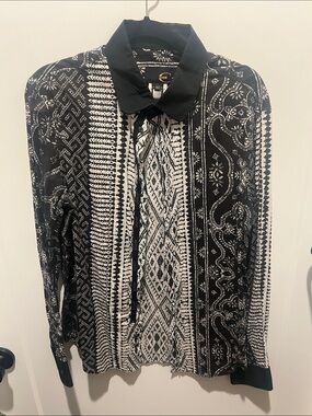 Vintage Just Cavalli Black and White Patterned Casual Button-Down Shirt